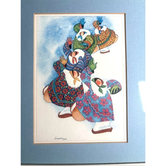 Barbara Lavallee Follow The Leader 1984 Matted Framed Print 5" X 6" Alaskian Vil - Picture 2 of 6
